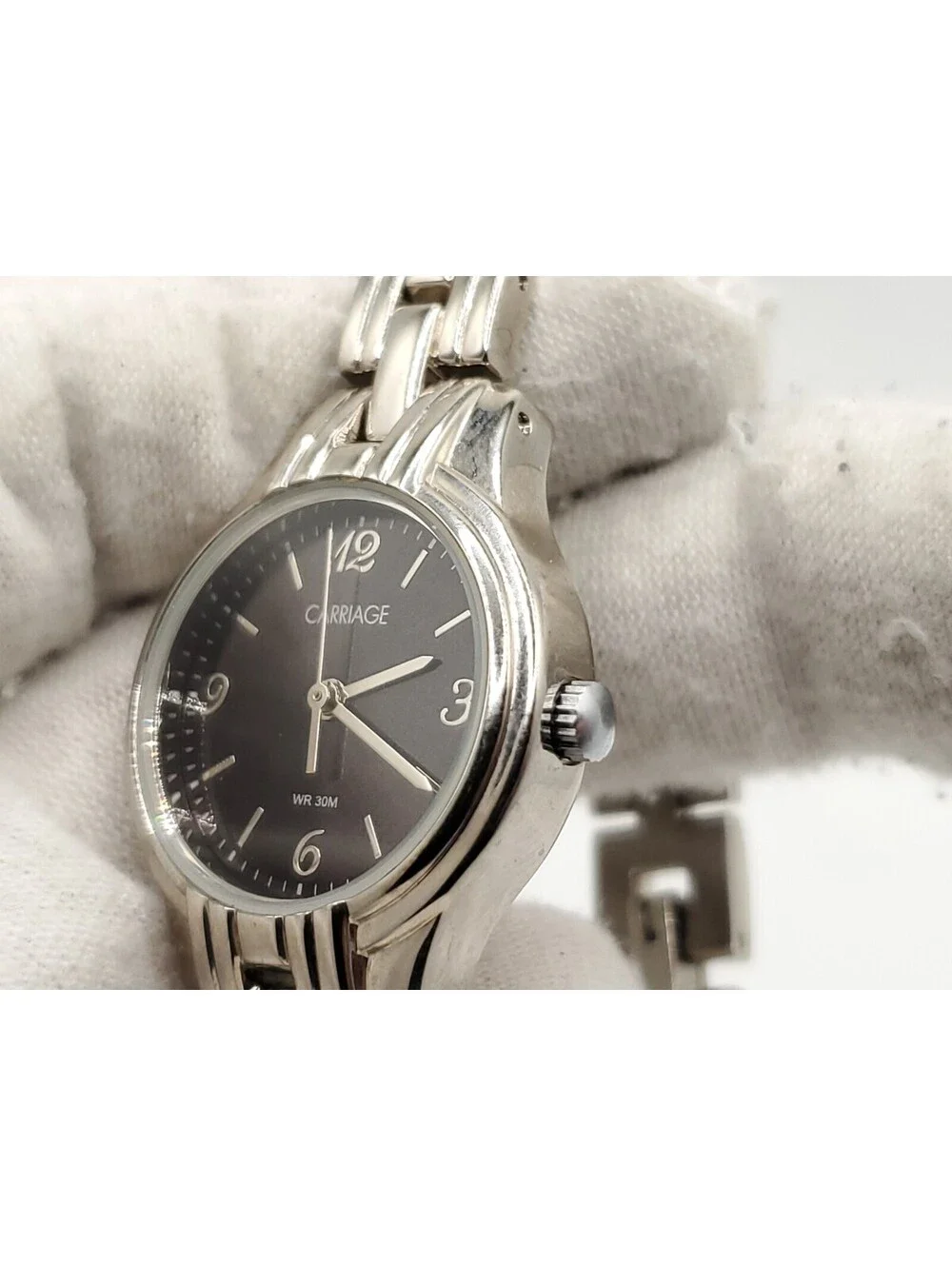 Carriage By Timex Black Dial Silver Tone Women Watch New Battery 24mm